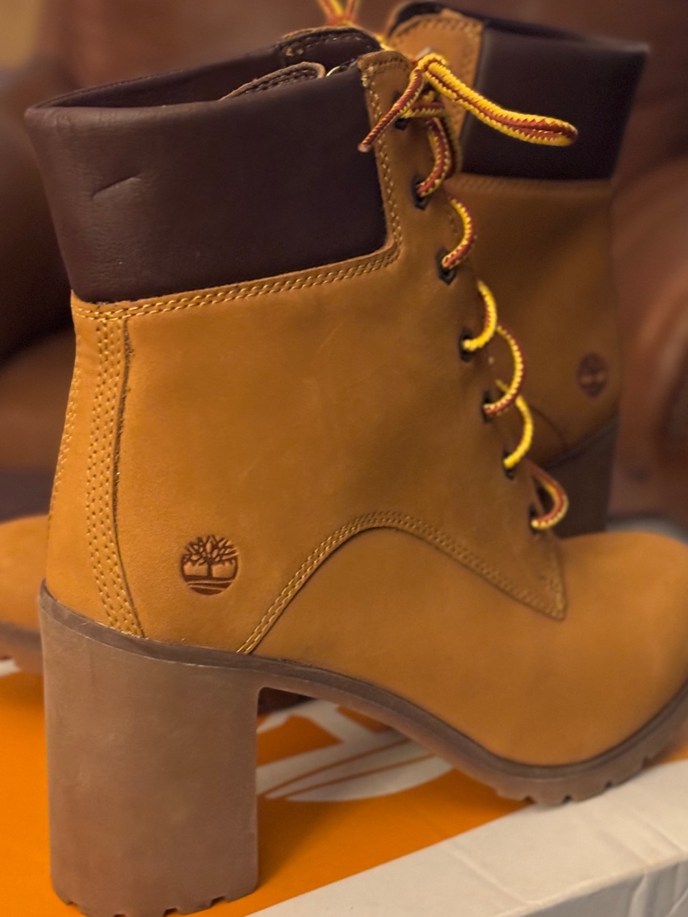 Timberland Wheat and Dark Brown Lace-Up Block Heel Boots